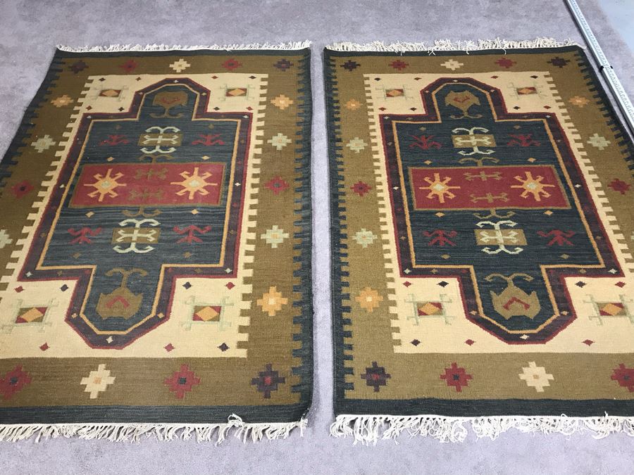 Pair Of Wool Area Rugs From India 6' X 4'1'