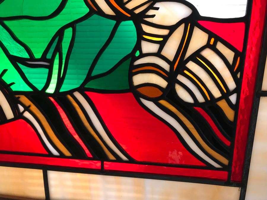 One-Of-A-Kind Hand Crafted Artist Stained Glass Window Depicting Native American Basket Weaving By Maria 'Rita' Becker 24 X 32 [Photo 11]
