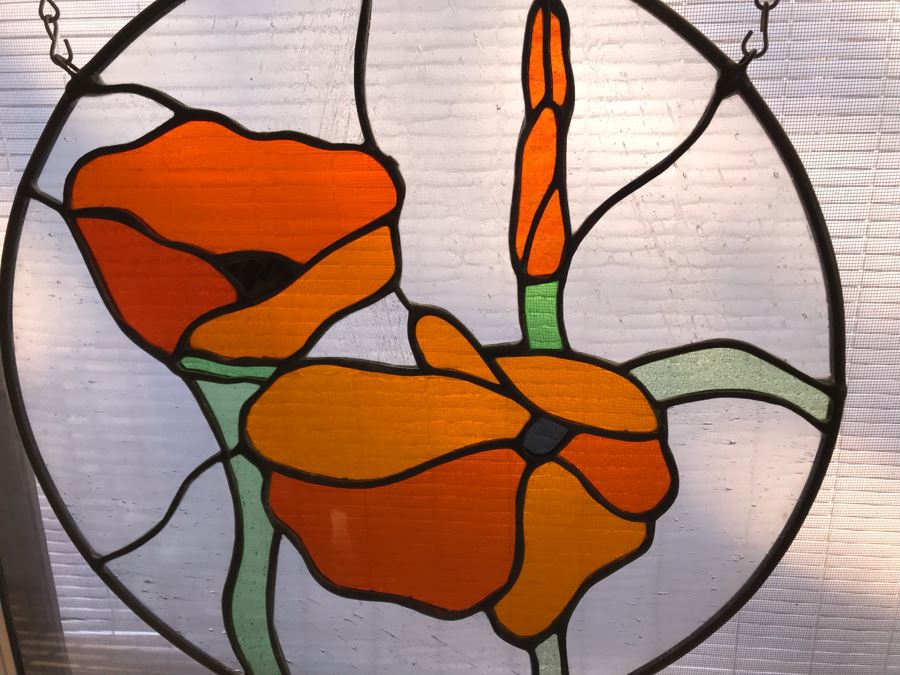 Pair Of Round One-Of-A-Kind Hand Crafted Artist Stained Glass Windows By Maria 'Rita' Becker 13.5R [Photo 5]