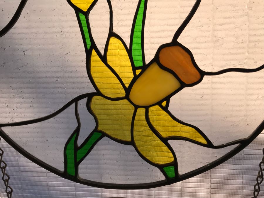 Pair Of Round One-Of-A-Kind Hand Crafted Artist Stained Glass Windows By Maria 'Rita' Becker 13.5R [Photo 3]