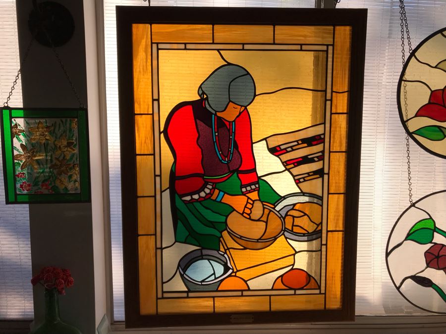 One-Of-A-Kind Hand Crafted Artist Stained Glass Window By Maria 'Rita' Becker 24 X 32 [Photo 2]