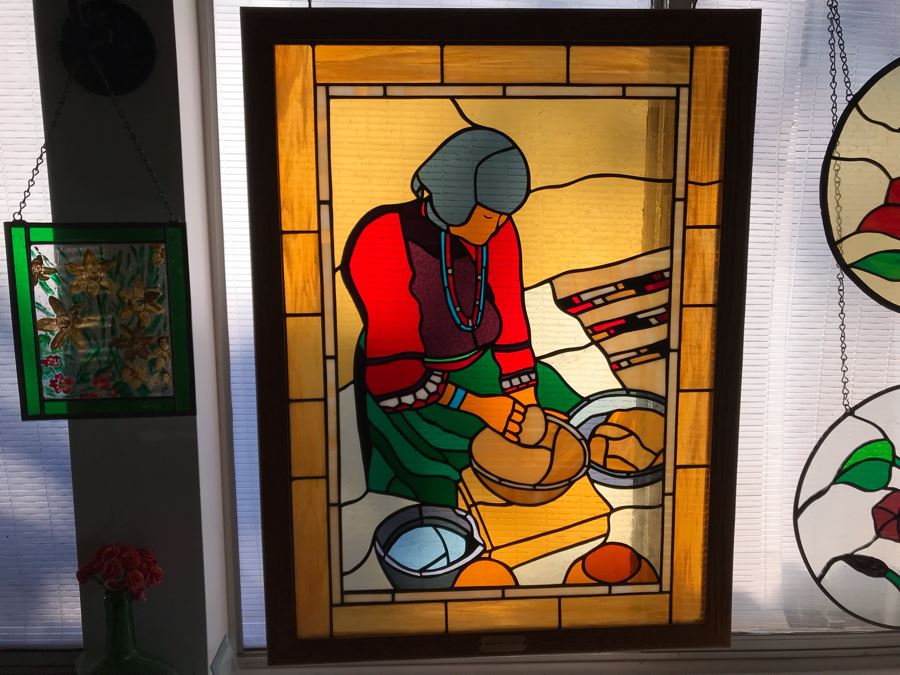 One-Of-A-Kind Hand Crafted Artist Stained Glass Window By Maria 'Rita' Becker 24 X 32 [Photo 3]