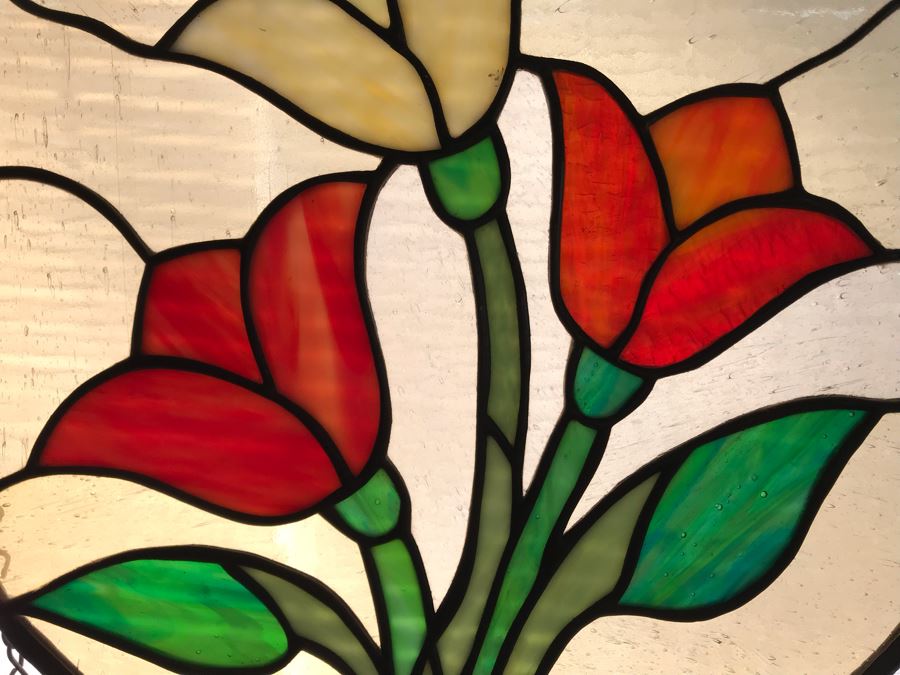 Pair Of Round One-Of-A-Kind Hand Crafted Artist Stained Glass Windows By Maria 'Rita' Becker 13.5R [Photo 6]