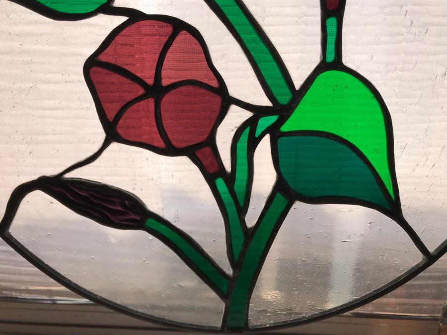 Pair Of Round One-Of-A-Kind Hand Crafted Artist Stained Glass Windows By Maria 'Rita' Becker 13.5R [Photo 10]