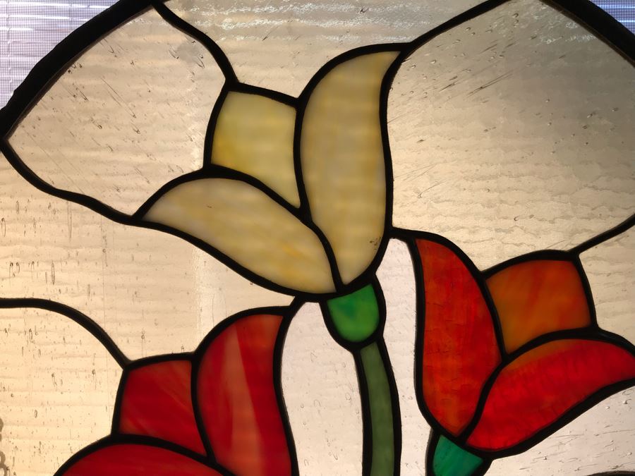 Pair Of Round One-Of-A-Kind Hand Crafted Artist Stained Glass Windows By Maria 'Rita' Becker 13.5R [Photo 7]