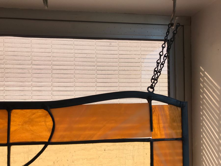 One-Of-A-Kind Hand Crafted Artist Stained Glass Window Of Butterfly By Maria 'Rita' Becker 36 X 18 - Top Right Metal Frame Is Bent And Needs Repair [Photo 7]