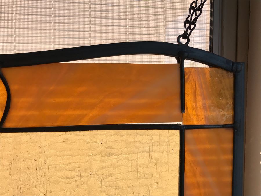 One-Of-A-Kind Hand Crafted Artist Stained Glass Window Of Butterfly By Maria 'Rita' Becker 36 X 18 - Top Right Metal Frame Is Bent And Needs Repair [Photo 8]