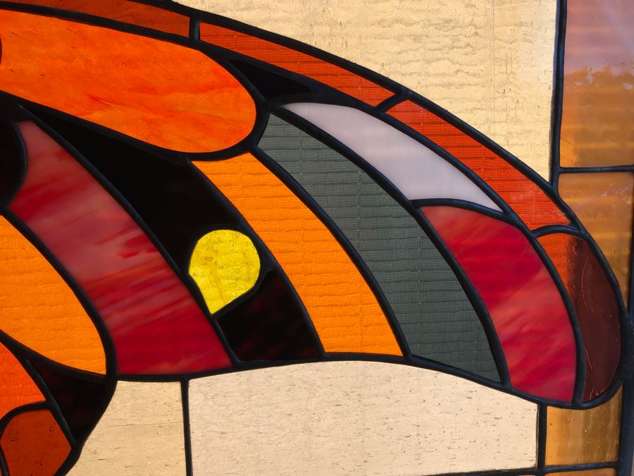 One-Of-A-Kind Hand Crafted Artist Stained Glass Window Of Butterfly By Maria 'Rita' Becker 36 X 18 - Top Right Metal Frame Is Bent And Needs Repair [Photo 6]
