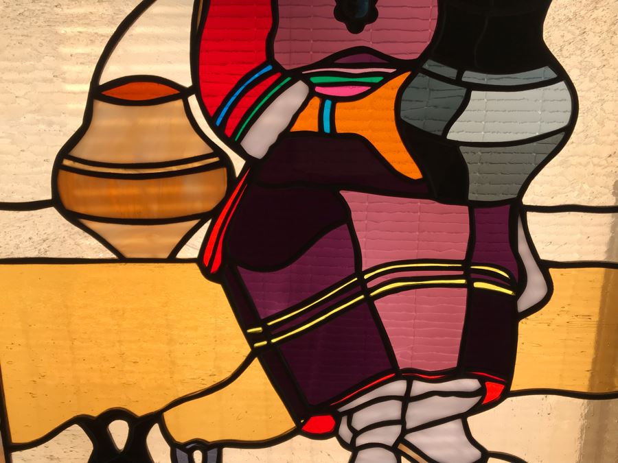 One-Of-A-Kind Hand Crafted Artist Stained Glass Window Titled 'Ode To Maria Martinez Native American Pottery' By Maria 'Rita' Becker 24 X 32 [Photo 7]