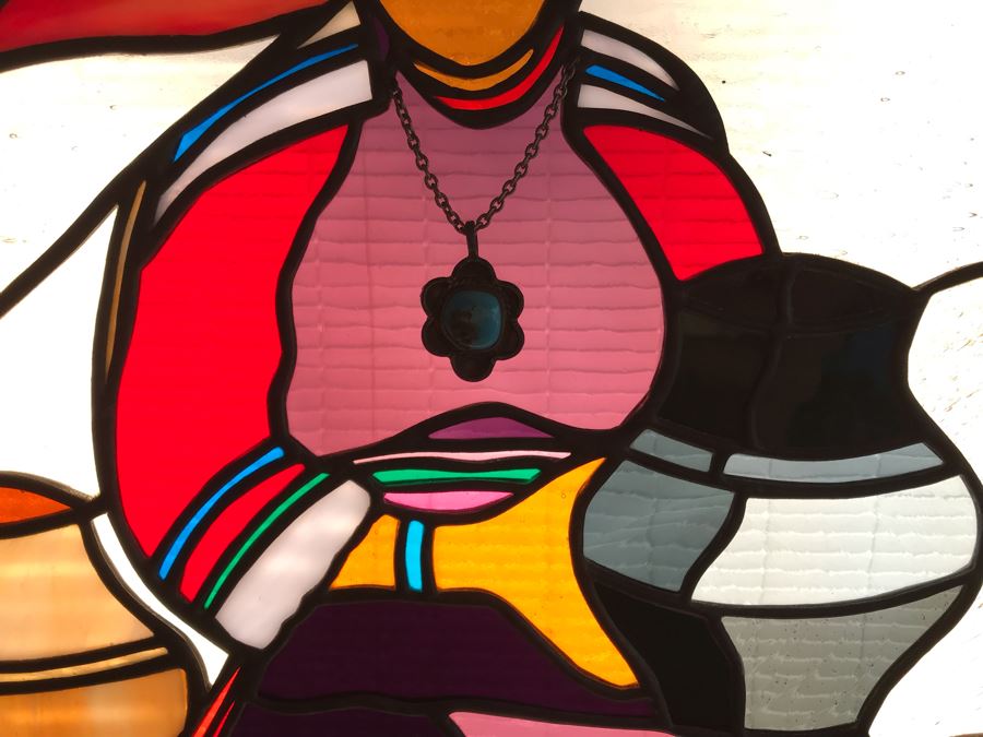 One-Of-A-Kind Hand Crafted Artist Stained Glass Window Titled 'Ode To Maria Martinez Native American Pottery' By Maria 'Rita' Becker 24 X 32 [Photo 5]