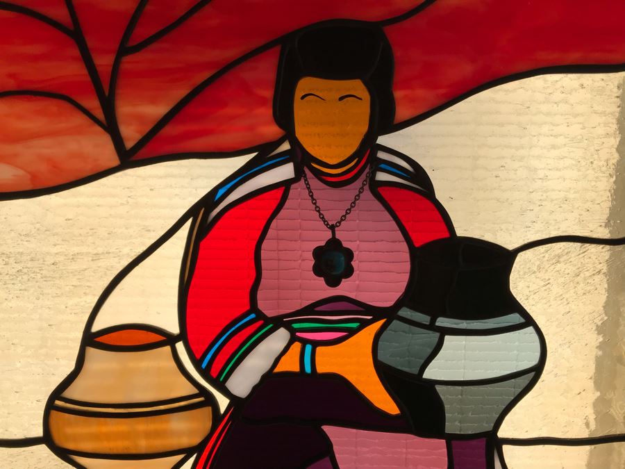 One-Of-A-Kind Hand Crafted Artist Stained Glass Window Titled 'Ode To Maria Martinez Native American Pottery' By Maria 'Rita' Becker 24 X 32 [Photo 4]