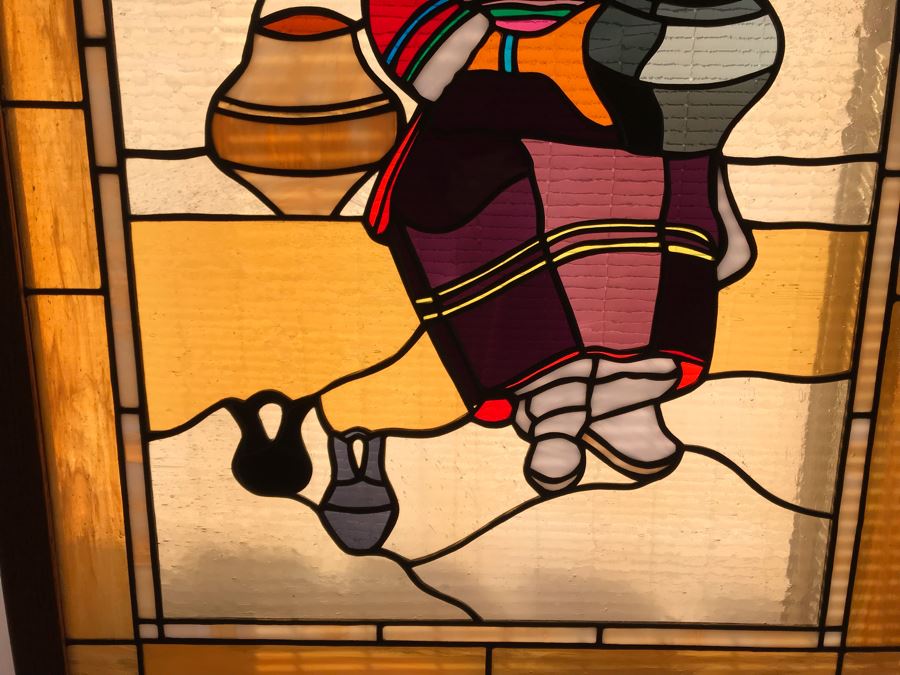 One-Of-A-Kind Hand Crafted Artist Stained Glass Window Titled 'Ode To Maria Martinez Native American Pottery' By Maria 'Rita' Becker 24 X 32 [Photo 8]