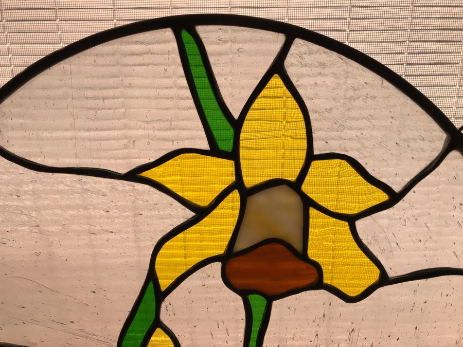 Pair Of Round One-Of-A-Kind Hand Crafted Artist Stained Glass Windows By Maria 'Rita' Becker 13.5R [Photo 4]