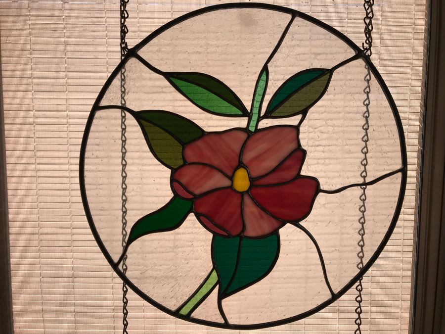 Pair Of Round One-Of-A-Kind Hand Crafted Artist Stained Glass Windows By Maria 'Rita' Becker 13.5R [Photo 5]