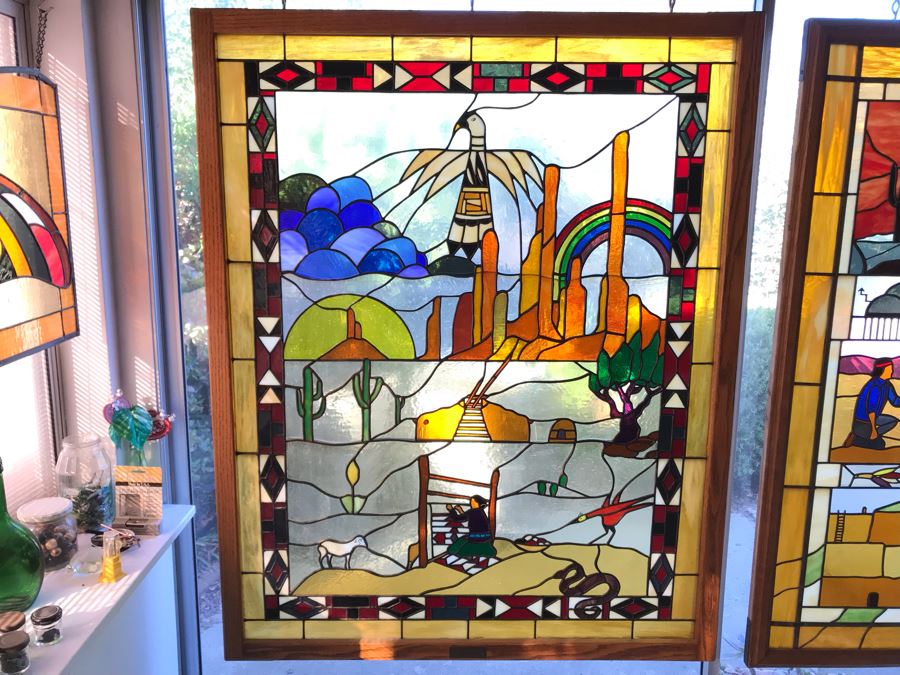Stunning Large One-Of-A-Kind Hand Crafted Artist Stained Glass Window Titled 'Indian Summer' By Maria Christina Becker 40 X 50 Retailed For $2,500 In 1970s [Photo 4]