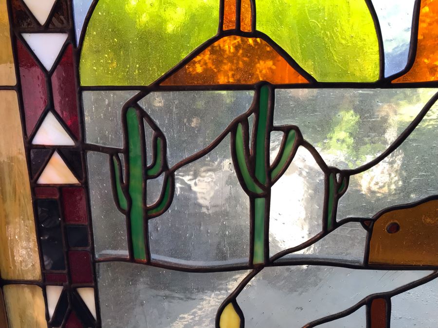 Stunning Large One-Of-A-Kind Hand Crafted Artist Stained Glass Window Titled 'Indian Summer' By Maria Christina Becker 40 X 50 Retailed For $2,500 In 1970s [Photo 12]