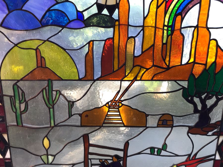Stunning Large One-Of-A-Kind Hand Crafted Artist Stained Glass Window Titled 'Indian Summer' By Maria Christina Becker 40 X 50 Retailed For $2,500 In 1970s [Photo 9]