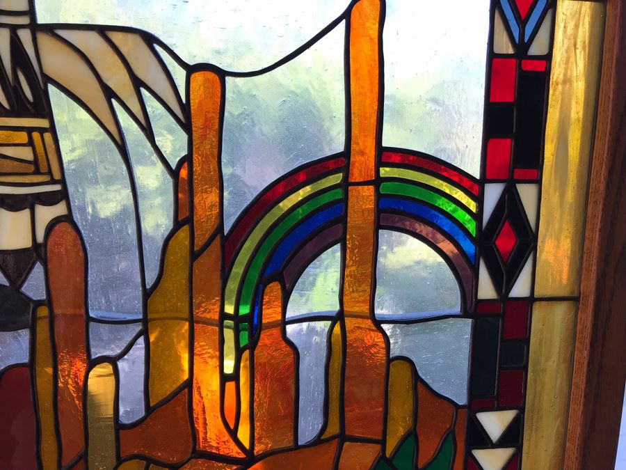 Stunning Large One-Of-A-Kind Hand Crafted Artist Stained Glass Window Titled 'Indian Summer' By Maria Christina Becker 40 X 50 Retailed For $2,500 In 1970s [Photo 8]