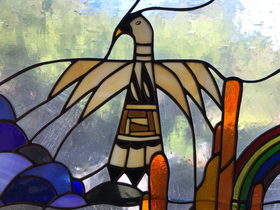 Stunning Large One-Of-A-Kind Hand Crafted Artist Stained Glass Window Titled 'Indian Summer' By Maria Christina Becker 40 X 50 Retailed For $2,500 In 1970s [Photo 7]