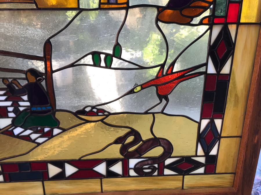Stunning Large One-Of-A-Kind Hand Crafted Artist Stained Glass Window Titled 'Indian Summer' By Maria Christina Becker 40 X 50 Retailed For $2,500 In 1970s [Photo 16]