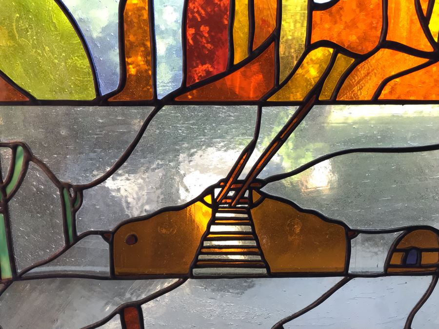 Stunning Large One-Of-A-Kind Hand Crafted Artist Stained Glass Window Titled 'Indian Summer' By Maria Christina Becker 40 X 50 Retailed For $2,500 In 1970s [Photo 11]
