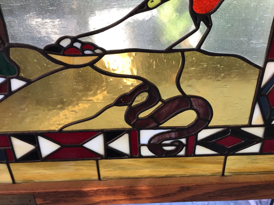Stunning Large One-Of-A-Kind Hand Crafted Artist Stained Glass Window Titled 'Indian Summer' By Maria Christina Becker 40 X 50 Retailed For $2,500 In 1970s [Photo 17]