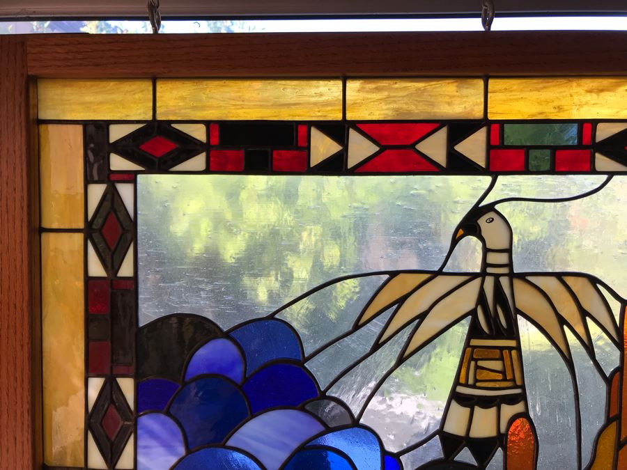 Stunning Large One-Of-A-Kind Hand Crafted Artist Stained Glass Window Titled 'Indian Summer' By Maria Christina Becker 40 X 50 Retailed For $2,500 In 1970s [Photo 6]