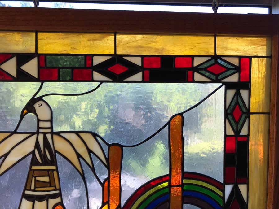 Stunning Large One-Of-A-Kind Hand Crafted Artist Stained Glass Window Titled 'Indian Summer' By Maria Christina Becker 40 X 50 Retailed For $2,500 In 1970s [Photo 5]