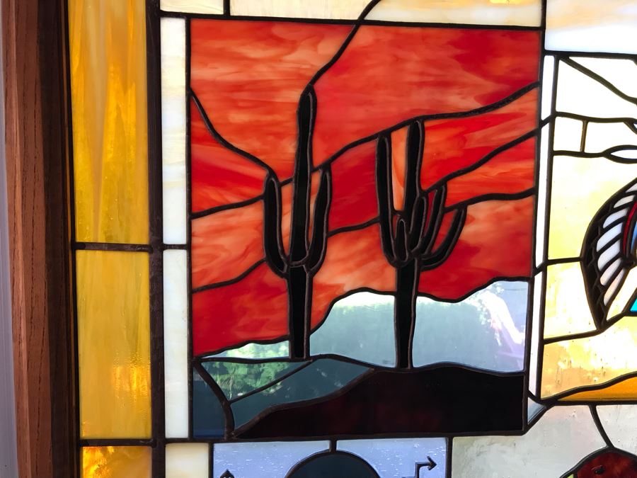Stunning Large One-Of-A-Kind Handcrafted Artist Stained Glass Window Titled 'Impressions Of The Southwest' By Maria C. 'Rita' Becker 41 X 51 Retailed For $2,500 In 1970s [Photo 7]