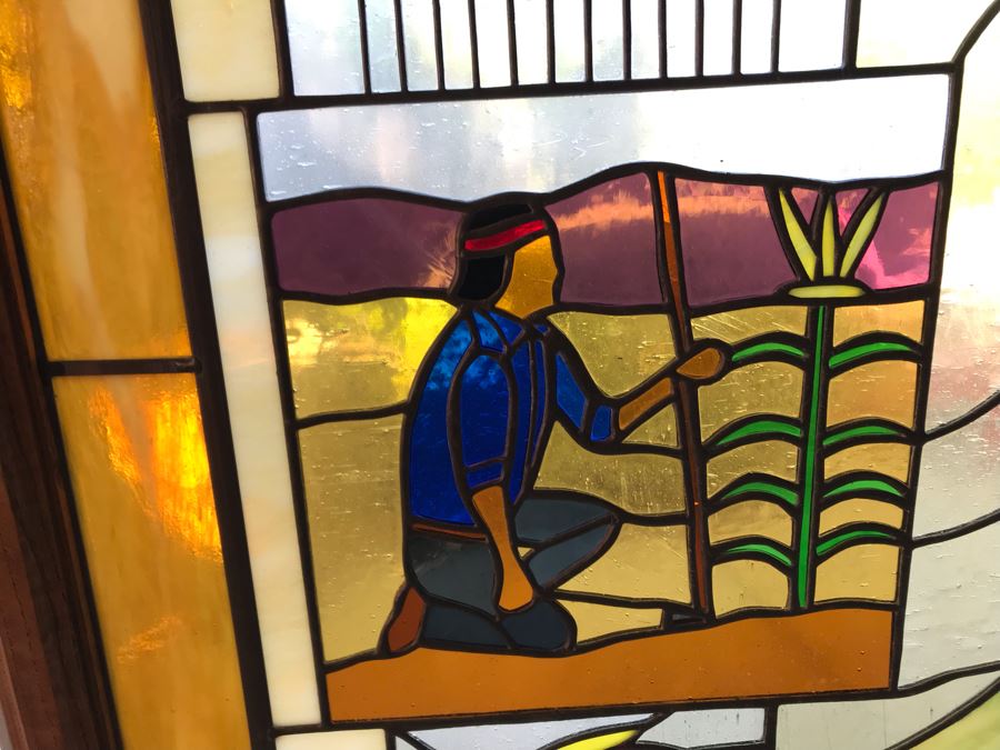 Stunning Large One-Of-A-Kind Handcrafted Artist Stained Glass Window Titled 'Impressions Of The Southwest' By Maria C. 'Rita' Becker 41 X 51 Retailed For $2,500 In 1970s [Photo 9]