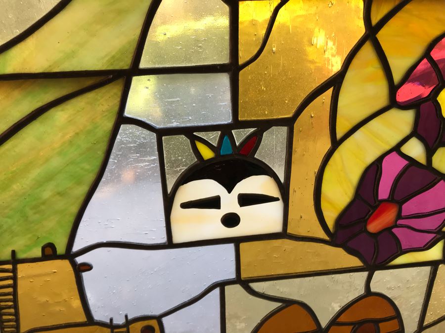 Stunning Large One-Of-A-Kind Handcrafted Artist Stained Glass Window Titled 'Impressions Of The Southwest' By Maria C. 'Rita' Becker 41 X 51 Retailed For $2,500 In 1970s [Photo 13]