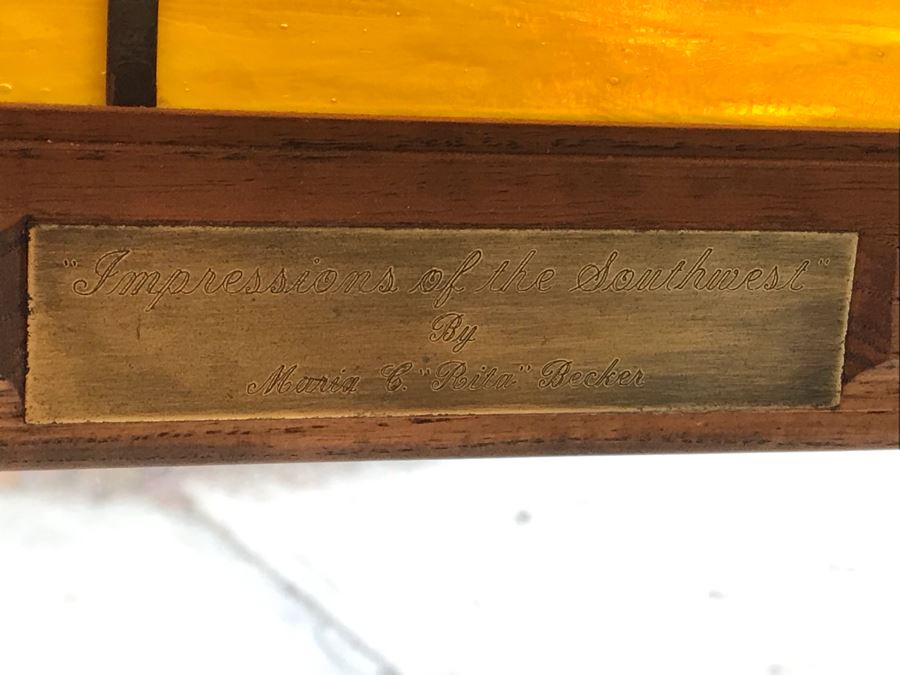 Stunning Large One-Of-A-Kind Handcrafted Artist Stained Glass Window Titled 'Impressions Of The Southwest' By Maria C. 'Rita' Becker 41 X 51 Retailed For $2,500 In 1970s [Photo 22]