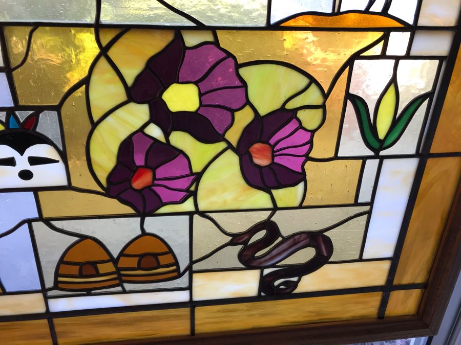 Stunning Large One-Of-A-Kind Handcrafted Artist Stained Glass Window Titled 'Impressions Of The Southwest' By Maria C. 'Rita' Becker 41 X 51 Retailed For $2,500 In 1970s [Photo 17]