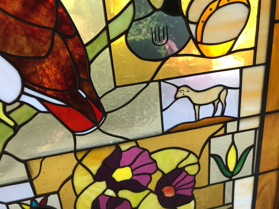 Stunning Large One-Of-A-Kind Handcrafted Artist Stained Glass Window Titled 'Impressions Of The Southwest' By Maria C. 'Rita' Becker 41 X 51 Retailed For $2,500 In 1970s [Photo 12]