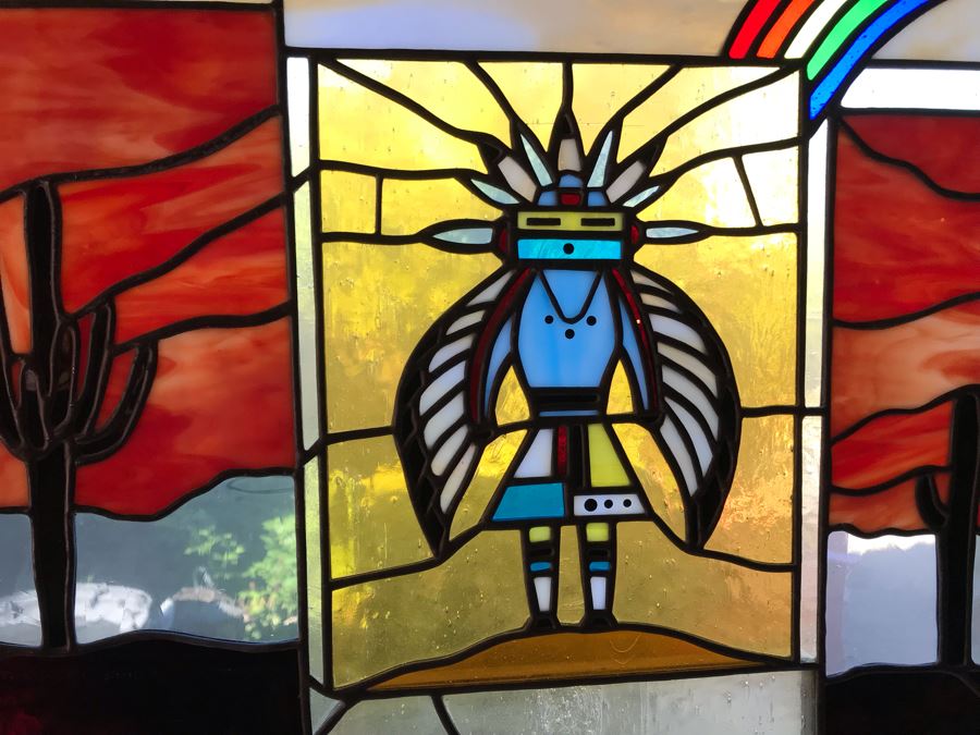 Stunning Large One-Of-A-Kind Handcrafted Artist Stained Glass Window Titled 'Impressions Of The Southwest' By Maria C. 'Rita' Becker 41 X 51 Retailed For $2,500 In 1970s [Photo 4]