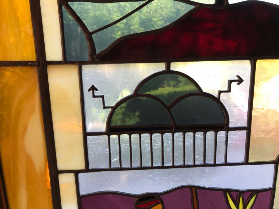 Stunning Large One-Of-A-Kind Handcrafted Artist Stained Glass Window Titled 'Impressions Of The Southwest' By Maria C. 'Rita' Becker 41 X 51 Retailed For $2,500 In 1970s [Photo 8]