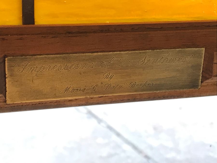 Stunning Large One-Of-A-Kind Handcrafted Artist Stained Glass Window Titled 'Impressions Of The Southwest' By Maria C. 'Rita' Becker 41 X 51 Retailed For $2,500 In 1970s [Photo 21]