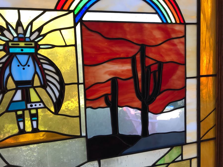 Stunning Large One-Of-A-Kind Handcrafted Artist Stained Glass Window Titled 'Impressions Of The Southwest' By Maria C. 'Rita' Becker 41 X 51 Retailed For $2,500 In 1970s [Photo 6]