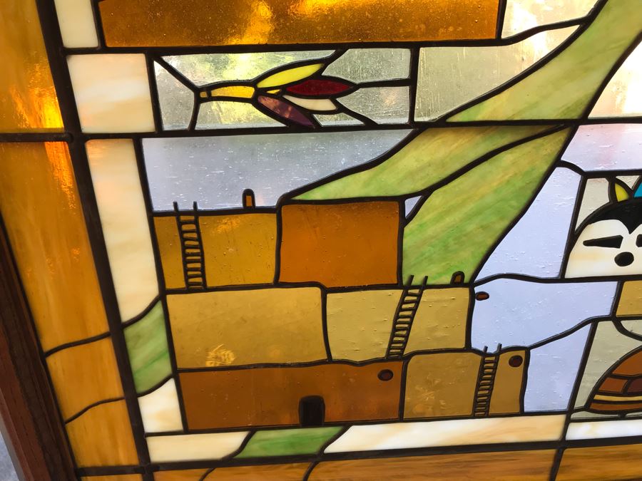 Stunning Large One-Of-A-Kind Handcrafted Artist Stained Glass Window Titled 'Impressions Of The Southwest' By Maria C. 'Rita' Becker 41 X 51 Retailed For $2,500 In 1970s [Photo 15]