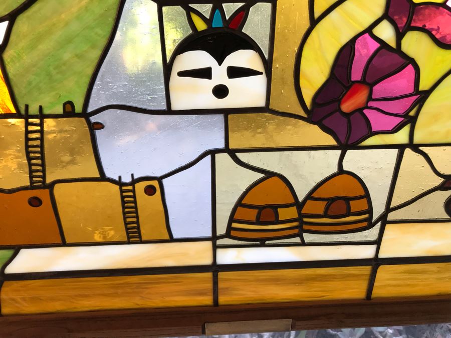 Stunning Large One-Of-A-Kind Handcrafted Artist Stained Glass Window Titled 'Impressions Of The Southwest' By Maria C. 'Rita' Becker 41 X 51 Retailed For $2,500 In 1970s [Photo 14]