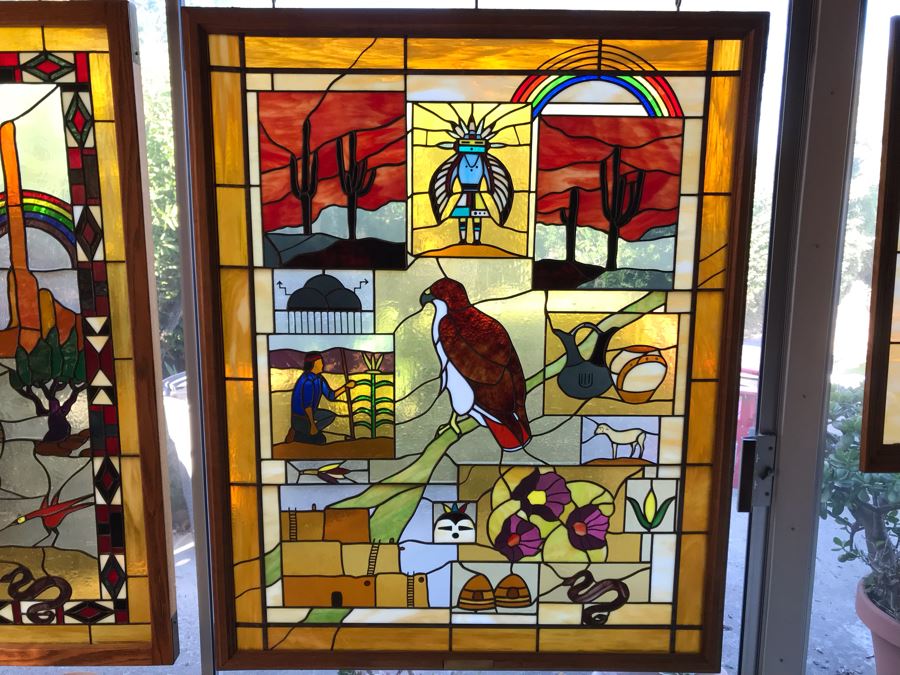 Stunning Large One-Of-A-Kind Handcrafted Artist Stained Glass Window Titled 'Impressions Of The Southwest' By Maria C. 'Rita' Becker 41 X 51 Retailed For $2,500 In 1970s [Photo 3]
