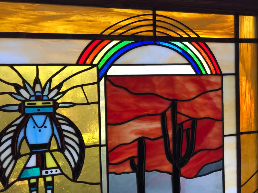 Stunning Large One-Of-A-Kind Handcrafted Artist Stained Glass Window Titled 'Impressions Of The Southwest' By Maria C. 'Rita' Becker 41 X 51 Retailed For $2,500 In 1970s [Photo 5]