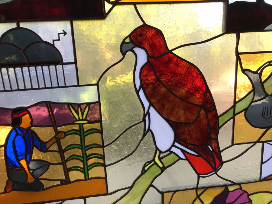 Stunning Large One-Of-A-Kind Handcrafted Artist Stained Glass Window Titled 'Impressions Of The Southwest' By Maria C. 'Rita' Becker 41 X 51 Retailed For $2,500 In 1970s [Photo 10]