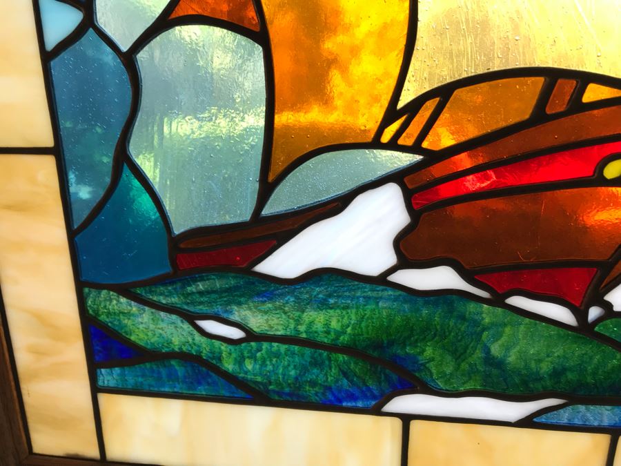 Stunning One-Of-A-Kind Handcrafted Artist Stained Glass Window Of Sailboat By Maria C. 'Rita' Becker 27 X 33 [Photo 9]