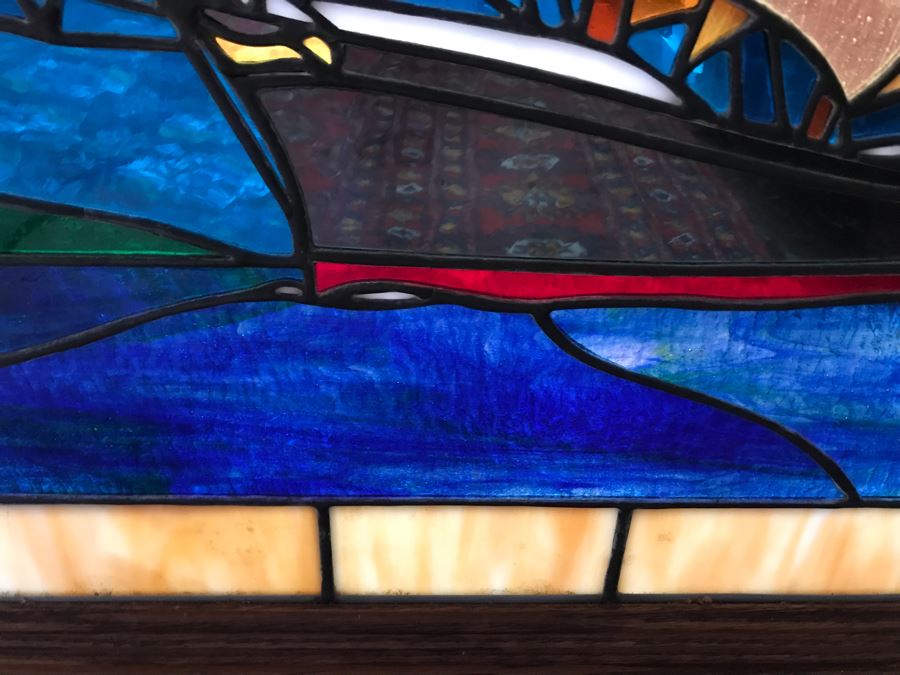 Stunning One-Of-A-Kind Handcrafted Artist Stained Glass Window Of The Star Of India Sailboat By Maria C. 'Rita' Becker 27 X 33 [Photo 10]