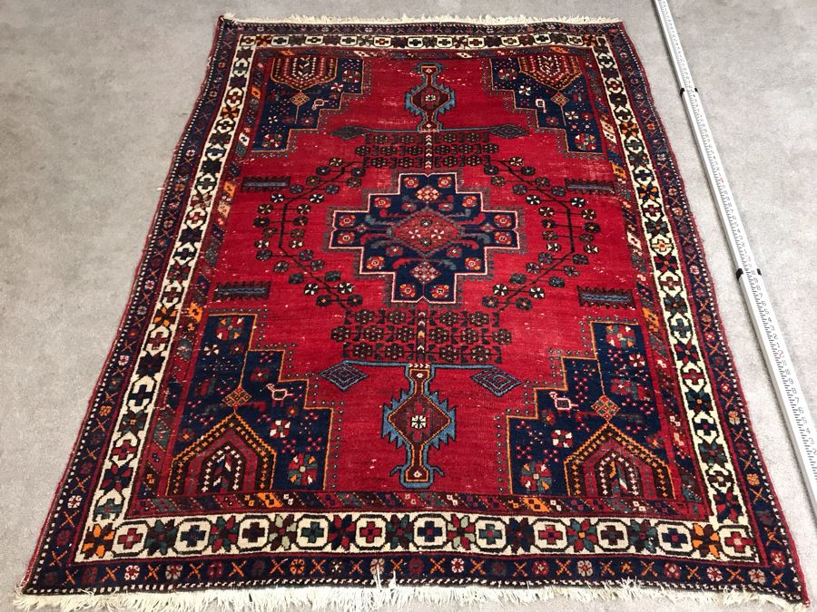 Vintage Hand Knotted Wool Persian Area Rug 6'8' X 5'1' [Photo 2]