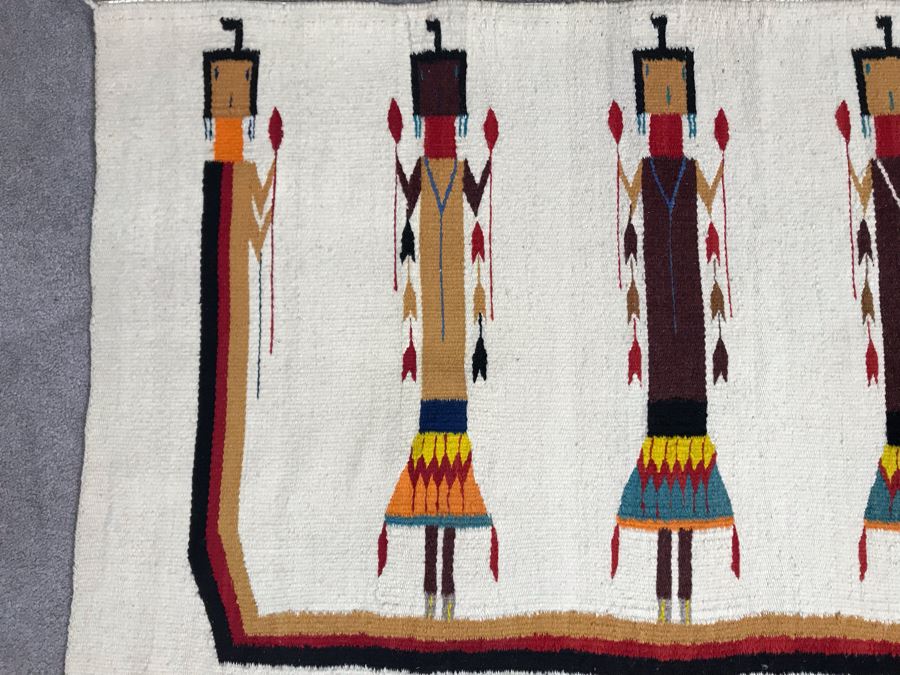 Vintage Navajo Native American Woven Textile Rug Depicting Yei Figures 5' X 2'7' [Photo 6]