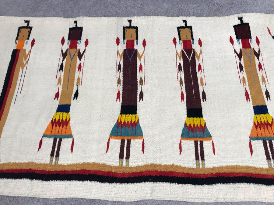 Vintage Navajo Native American Woven Textile Rug Depicting Yei Figures 5' X 2'7' [Photo 11]