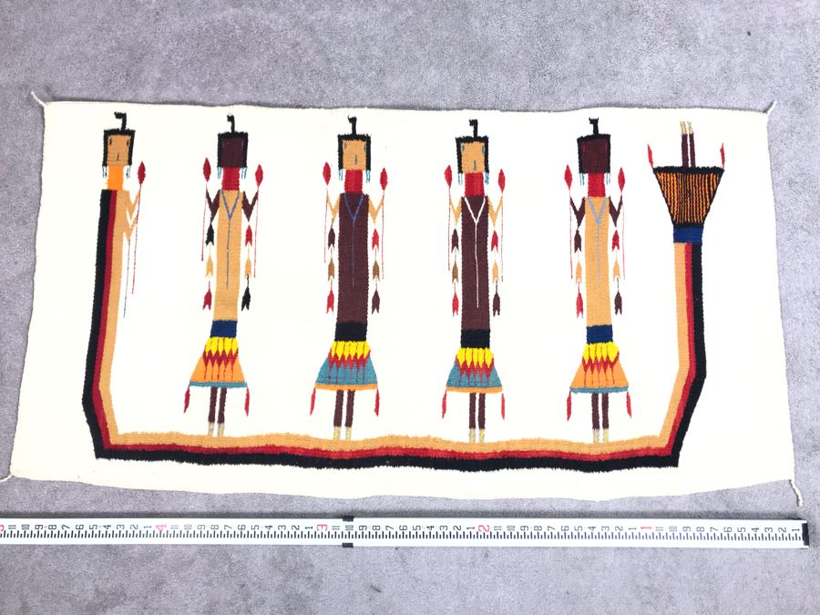 Vintage Navajo Native American Woven Textile Rug Depicting Yei Figures 5' X 2'7'