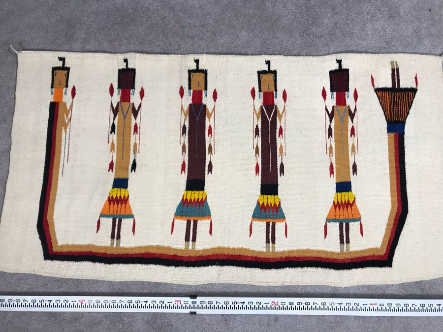 Vintage Navajo Native American Woven Textile Rug Depicting Yei Figures 5' X 2'7' [Photo 2]